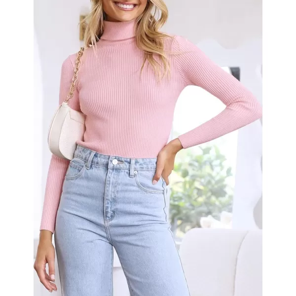 imageZESICA Womens 2023 Turtleneck Long Sleeve Knit Shirts Fall Basic Tops Slim Fitted Ribbed SweaterPink