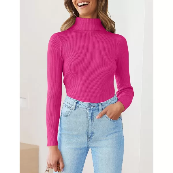 imageZESICA Womens 2023 Turtleneck Long Sleeve Knit Shirts Fall Basic Tops Slim Fitted Ribbed SweaterRose