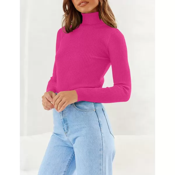 imageZESICA Womens 2023 Turtleneck Long Sleeve Knit Shirts Fall Basic Tops Slim Fitted Ribbed SweaterRose