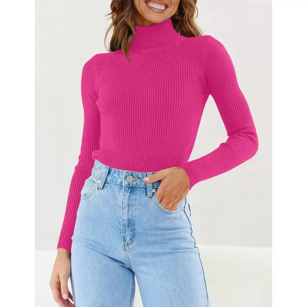 imageZESICA Womens 2023 Turtleneck Long Sleeve Knit Shirts Fall Basic Tops Slim Fitted Ribbed SweaterRose