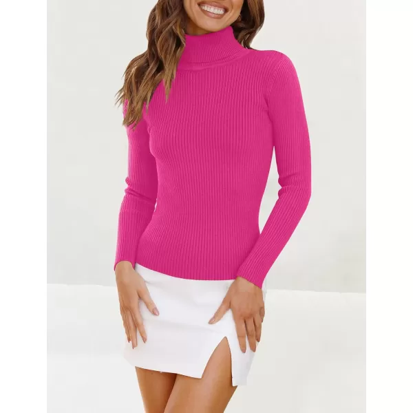 imageZESICA Womens 2023 Turtleneck Long Sleeve Knit Shirts Fall Basic Tops Slim Fitted Ribbed SweaterRose