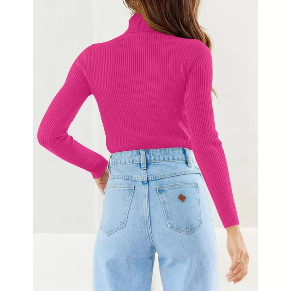 imageZESICA Womens 2023 Turtleneck Long Sleeve Knit Shirts Fall Basic Tops Slim Fitted Ribbed SweaterRose