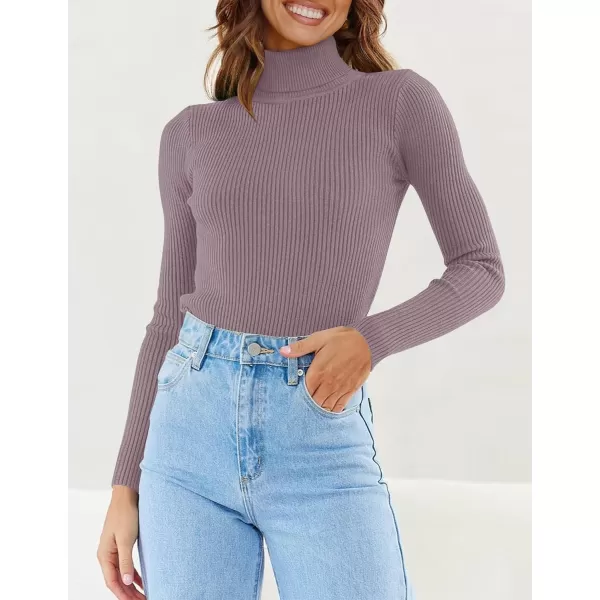 imageZESICA Womens 2023 Turtleneck Long Sleeve Knit Shirts Fall Basic Tops Slim Fitted Ribbed SweaterTaro