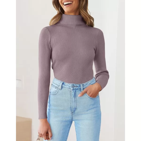 imageZESICA Womens 2023 Turtleneck Long Sleeve Knit Shirts Fall Basic Tops Slim Fitted Ribbed SweaterTaro