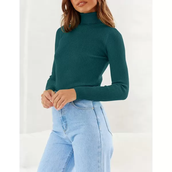 imageZESICA Womens 2023 Turtleneck Long Sleeve Knit Shirts Fall Basic Tops Slim Fitted Ribbed SweaterTeal