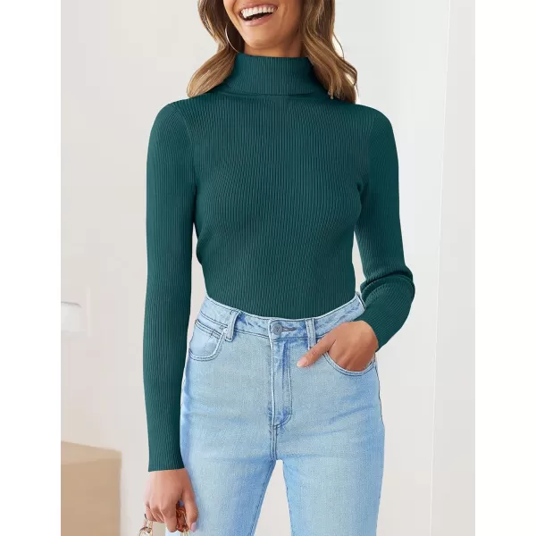 imageZESICA Womens 2023 Turtleneck Long Sleeve Knit Shirts Fall Basic Tops Slim Fitted Ribbed SweaterTeal