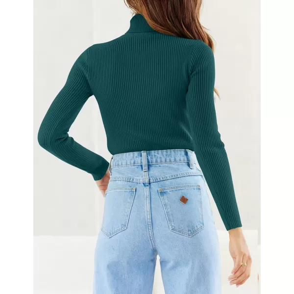 imageZESICA Womens 2023 Turtleneck Long Sleeve Knit Shirts Fall Basic Tops Slim Fitted Ribbed SweaterTeal