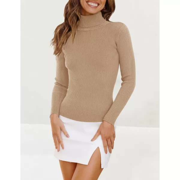 imageZESICA Womens 2023 Turtleneck Long Sleeve Knit Shirts Fall Basic Tops Slim Fitted Ribbed SweaterToffee