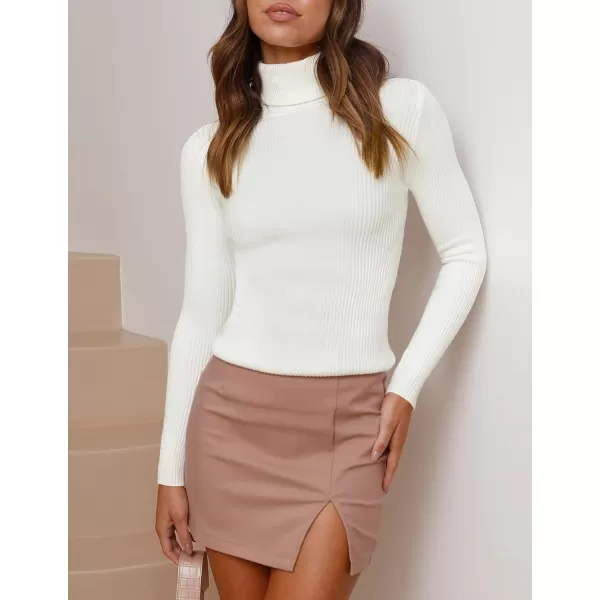 imageZESICA Womens 2023 Turtleneck Long Sleeve Knit Shirts Fall Basic Tops Slim Fitted Ribbed SweaterWhite