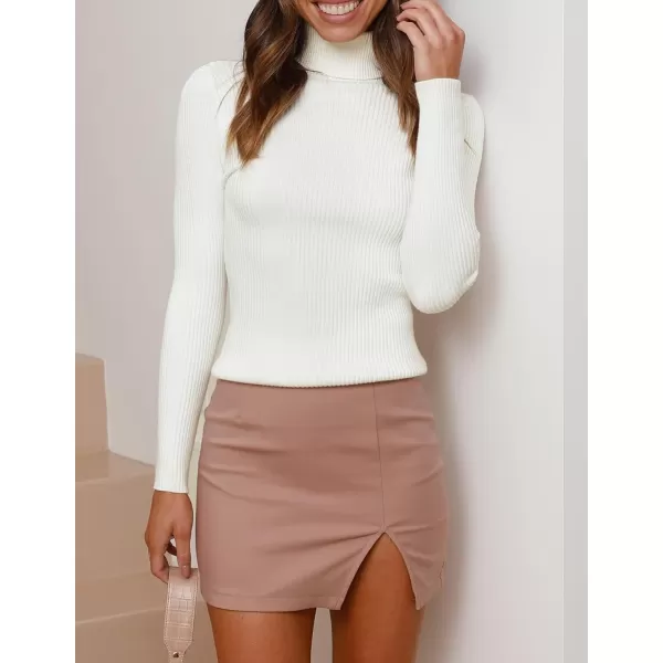 imageZESICA Womens 2023 Turtleneck Long Sleeve Knit Shirts Fall Basic Tops Slim Fitted Ribbed SweaterWhite