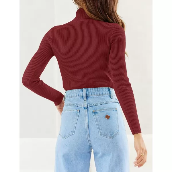 imageZESICA Womens 2023 Turtleneck Long Sleeve Knit Shirts Fall Basic Tops Slim Fitted Ribbed SweaterWine