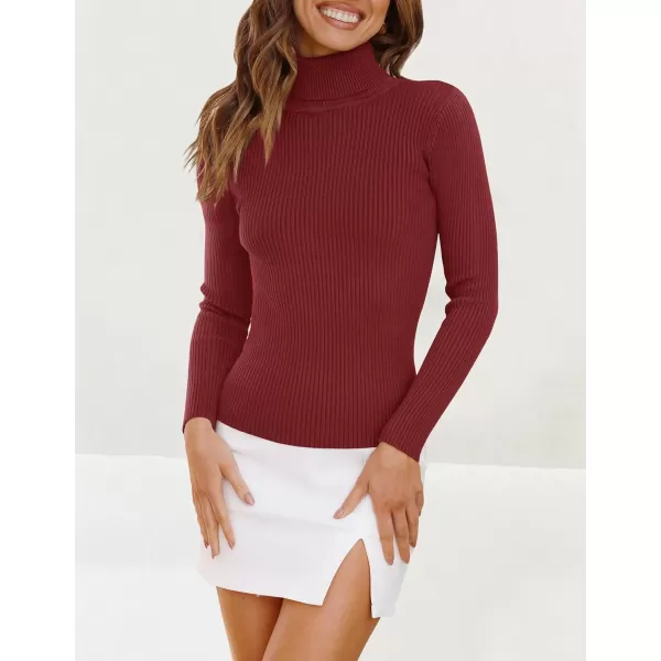 imageZESICA Womens 2023 Turtleneck Long Sleeve Knit Shirts Fall Basic Tops Slim Fitted Ribbed SweaterWine