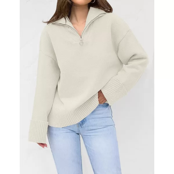imageZESICA Womens 2023 Winter Long Sleeve 14 Zipper V Neck Loose Fuzzy Knitted Chunky Warm Pullover Sweater Jumper TopsApricot