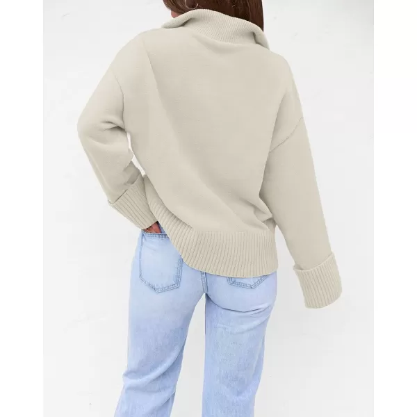 imageZESICA Womens 2023 Winter Long Sleeve 14 Zipper V Neck Loose Fuzzy Knitted Chunky Warm Pullover Sweater Jumper TopsApricot