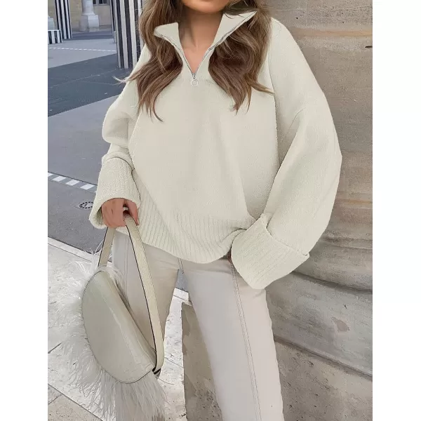 imageZESICA Womens 2023 Winter Long Sleeve 14 Zipper V Neck Loose Fuzzy Knitted Chunky Warm Pullover Sweater Jumper TopsApricot