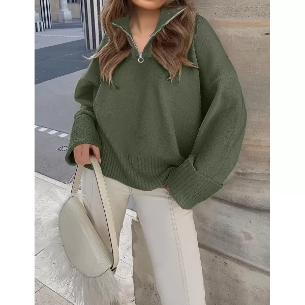 imageZESICA Womens 2023 Winter Long Sleeve 14 Zipper V Neck Loose Fuzzy Knitted Chunky Warm Pullover Sweater Jumper TopsArmygreen