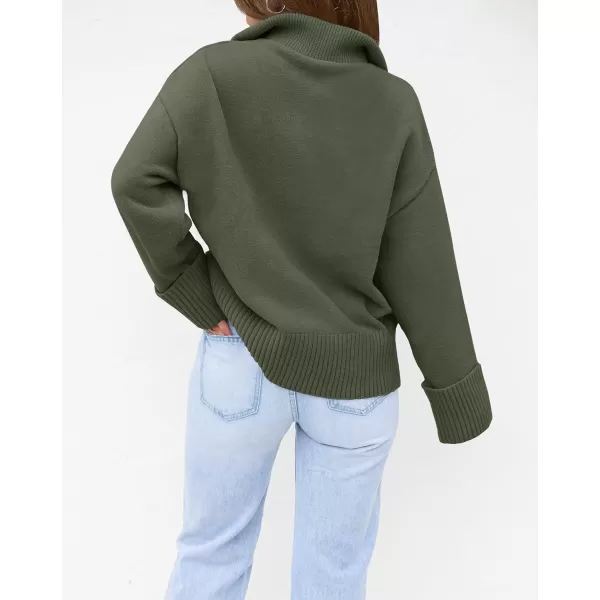 imageZESICA Womens 2023 Winter Long Sleeve 14 Zipper V Neck Loose Fuzzy Knitted Chunky Warm Pullover Sweater Jumper TopsArmygreen