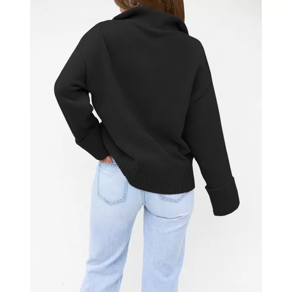 imageZESICA Womens 2023 Winter Long Sleeve 14 Zipper V Neck Loose Fuzzy Knitted Chunky Warm Pullover Sweater Jumper TopsBlack