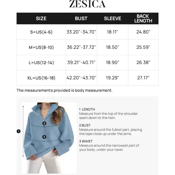 imageZESICA Womens 2023 Winter Long Sleeve 14 Zipper V Neck Loose Fuzzy Knitted Chunky Warm Pullover Sweater Jumper TopsBlue