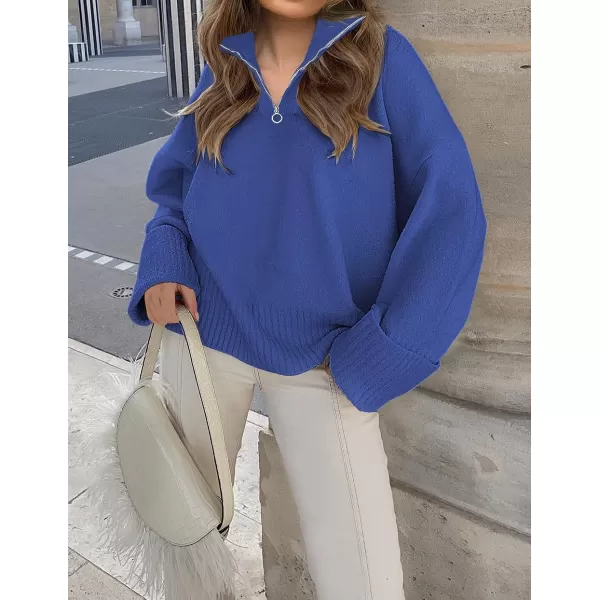 imageZESICA Womens 2023 Winter Long Sleeve 14 Zipper V Neck Loose Fuzzy Knitted Chunky Warm Pullover Sweater Jumper TopsCobaltblue