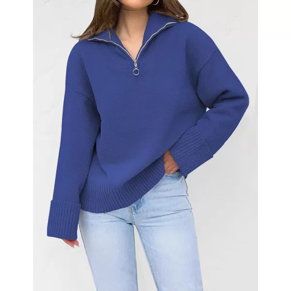 imageZESICA Womens 2023 Winter Long Sleeve 14 Zipper V Neck Loose Fuzzy Knitted Chunky Warm Pullover Sweater Jumper TopsCobaltblue