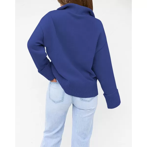 imageZESICA Womens 2023 Winter Long Sleeve 14 Zipper V Neck Loose Fuzzy Knitted Chunky Warm Pullover Sweater Jumper TopsCobaltblue