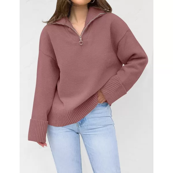 imageZESICA Womens 2023 Winter Long Sleeve 14 Zipper V Neck Loose Fuzzy Knitted Chunky Warm Pullover Sweater Jumper TopsFuchsia