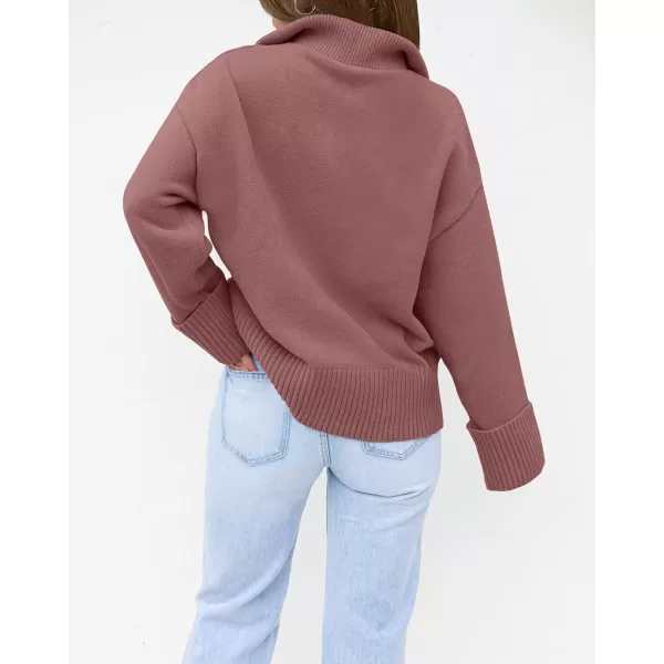 imageZESICA Womens 2023 Winter Long Sleeve 14 Zipper V Neck Loose Fuzzy Knitted Chunky Warm Pullover Sweater Jumper TopsFuchsia
