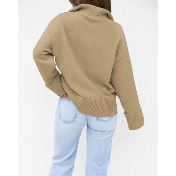 imageZESICA Womens 2023 Winter Long Sleeve 14 Zipper V Neck Loose Fuzzy Knitted Chunky Warm Pullover Sweater Jumper TopsKhaki