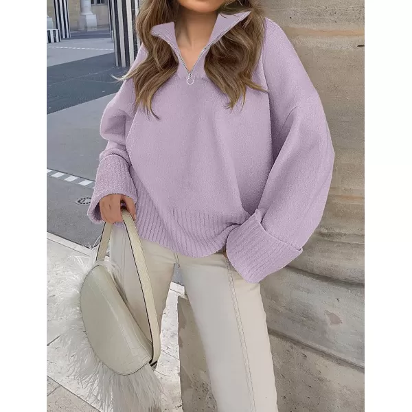 imageZESICA Womens 2023 Winter Long Sleeve 14 Zipper V Neck Loose Fuzzy Knitted Chunky Warm Pullover Sweater Jumper TopsLavender