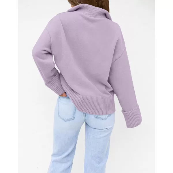 imageZESICA Womens 2023 Winter Long Sleeve 14 Zipper V Neck Loose Fuzzy Knitted Chunky Warm Pullover Sweater Jumper TopsLavender