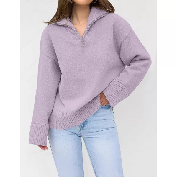 imageZESICA Womens 2023 Winter Long Sleeve 14 Zipper V Neck Loose Fuzzy Knitted Chunky Warm Pullover Sweater Jumper TopsLavender