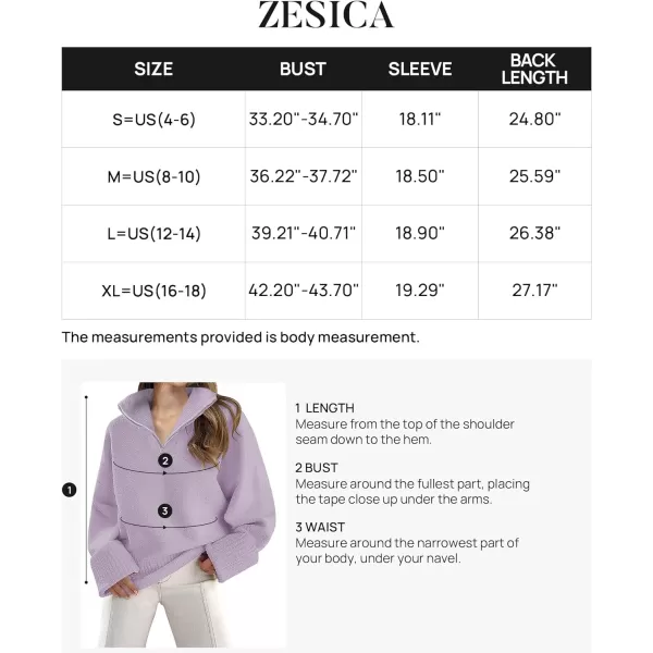 imageZESICA Womens 2023 Winter Long Sleeve 14 Zipper V Neck Loose Fuzzy Knitted Chunky Warm Pullover Sweater Jumper TopsLavender