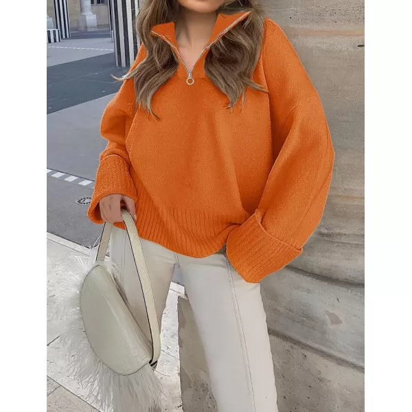 imageZESICA Womens 2023 Winter Long Sleeve 14 Zipper V Neck Loose Fuzzy Knitted Chunky Warm Pullover Sweater Jumper TopsOrange