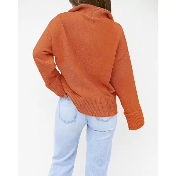 imageZESICA Womens 2023 Winter Long Sleeve 14 Zipper V Neck Loose Fuzzy Knitted Chunky Warm Pullover Sweater Jumper TopsOrange
