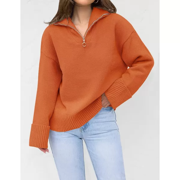 imageZESICA Womens 2023 Winter Long Sleeve 14 Zipper V Neck Loose Fuzzy Knitted Chunky Warm Pullover Sweater Jumper TopsOrange