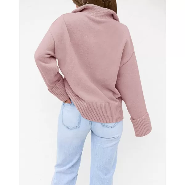 imageZESICA Womens 2023 Winter Long Sleeve 14 Zipper V Neck Loose Fuzzy Knitted Chunky Warm Pullover Sweater Jumper TopsPink