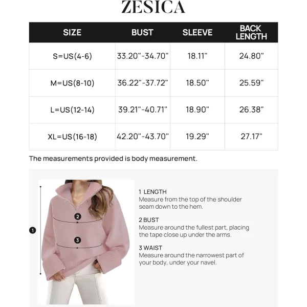 imageZESICA Womens 2023 Winter Long Sleeve 14 Zipper V Neck Loose Fuzzy Knitted Chunky Warm Pullover Sweater Jumper TopsPink