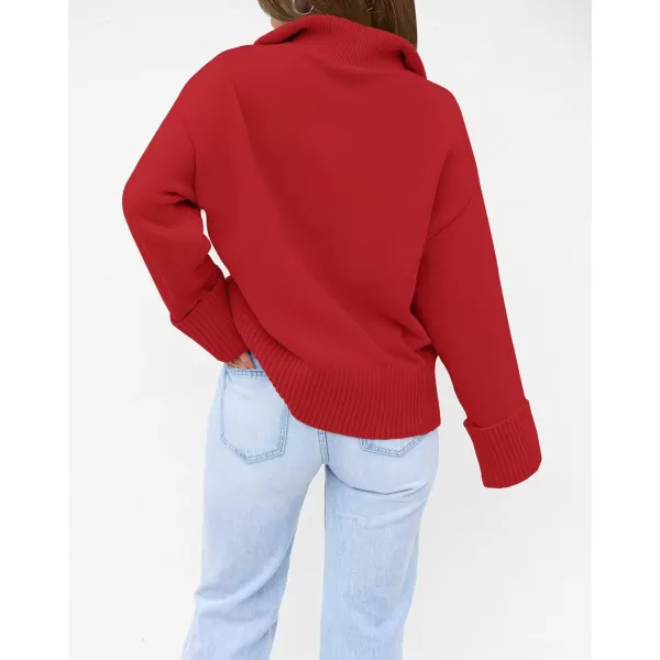 imageZESICA Womens 2023 Winter Long Sleeve 14 Zipper V Neck Loose Fuzzy Knitted Chunky Warm Pullover Sweater Jumper TopsRed