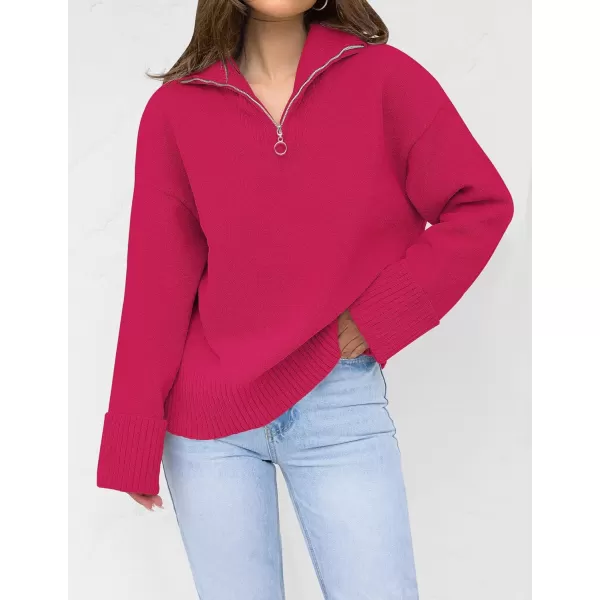 imageZESICA Womens 2023 Winter Long Sleeve 14 Zipper V Neck Loose Fuzzy Knitted Chunky Warm Pullover Sweater Jumper TopsRose