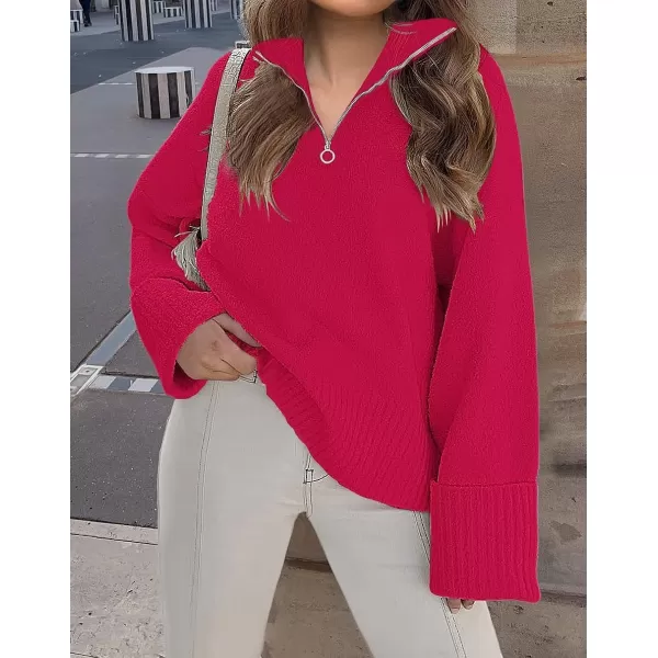 imageZESICA Womens 2023 Winter Long Sleeve 14 Zipper V Neck Loose Fuzzy Knitted Chunky Warm Pullover Sweater Jumper TopsRose
