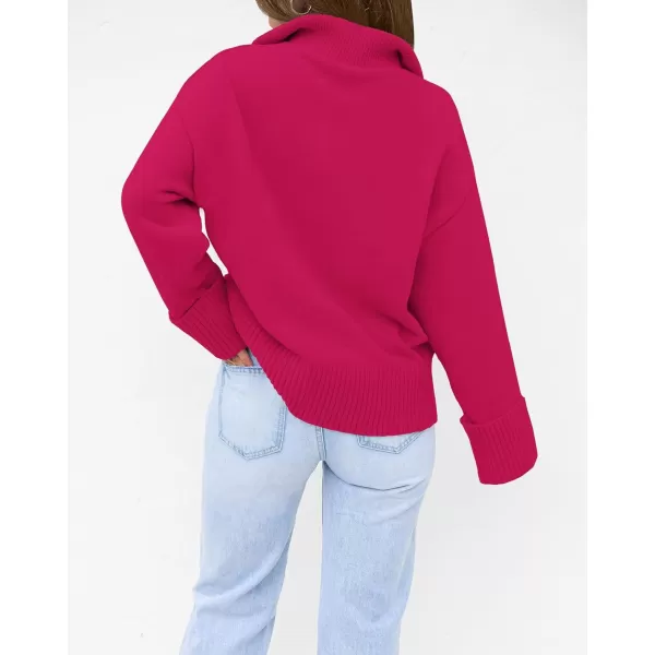 imageZESICA Womens 2023 Winter Long Sleeve 14 Zipper V Neck Loose Fuzzy Knitted Chunky Warm Pullover Sweater Jumper TopsRose