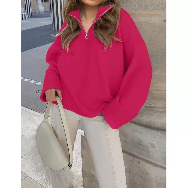 imageZESICA Womens 2023 Winter Long Sleeve 14 Zipper V Neck Loose Fuzzy Knitted Chunky Warm Pullover Sweater Jumper TopsRose