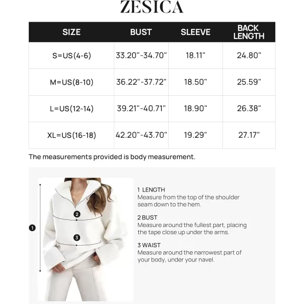 imageZESICA Womens 2023 Winter Long Sleeve 14 Zipper V Neck Loose Fuzzy Knitted Chunky Warm Pullover Sweater Jumper TopsWhite