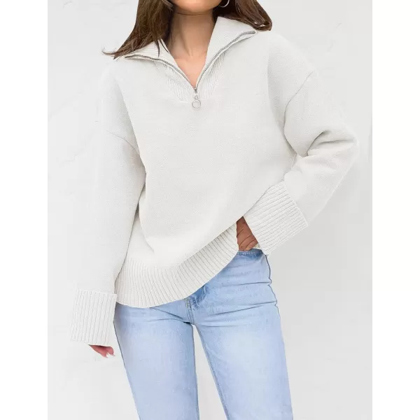 imageZESICA Womens 2023 Winter Long Sleeve 14 Zipper V Neck Loose Fuzzy Knitted Chunky Warm Pullover Sweater Jumper TopsWhite