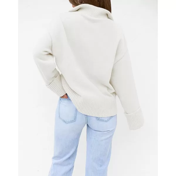 imageZESICA Womens 2023 Winter Long Sleeve 14 Zipper V Neck Loose Fuzzy Knitted Chunky Warm Pullover Sweater Jumper TopsWhite
