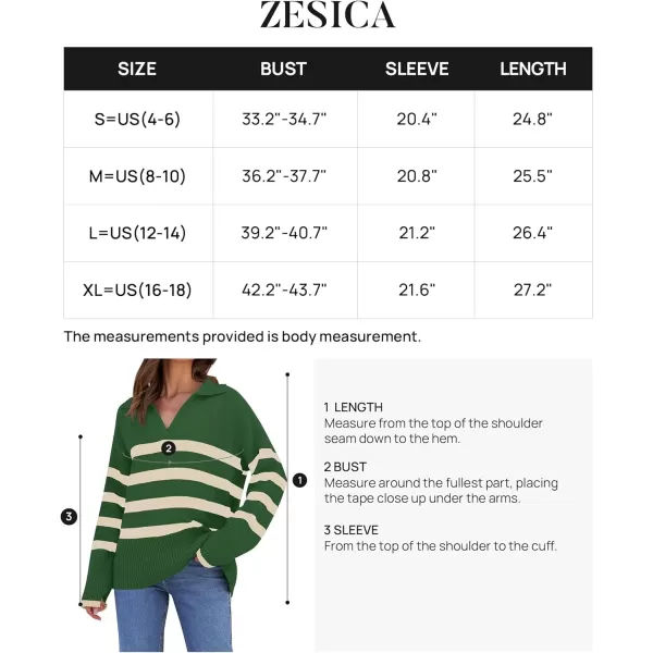 imageZESICA Womens 2023 Winter Striped Sweaters Lapel V Neck Long Sleeve Chunky Knit Oversized Pullover Sweater Jumper TopsGreen