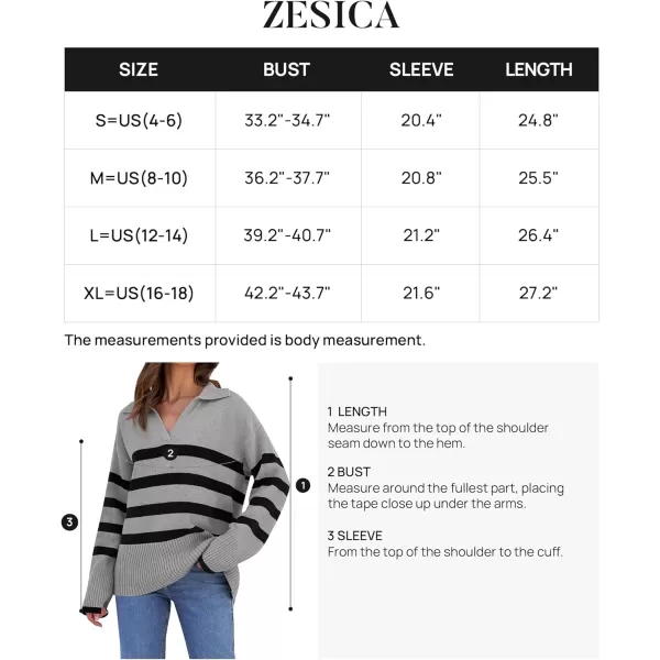 imageZESICA Womens 2023 Winter Striped Sweaters Lapel V Neck Long Sleeve Chunky Knit Oversized Pullover Sweater Jumper TopsGrey