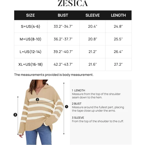 imageZESICA Womens 2023 Winter Striped Sweaters Lapel V Neck Long Sleeve Chunky Knit Oversized Pullover Sweater Jumper TopsKhaki