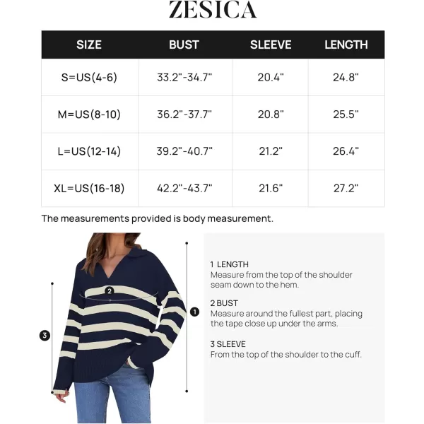 imageZESICA Womens 2023 Winter Striped Sweaters Lapel V Neck Long Sleeve Chunky Knit Oversized Pullover Sweater Jumper TopsNavy